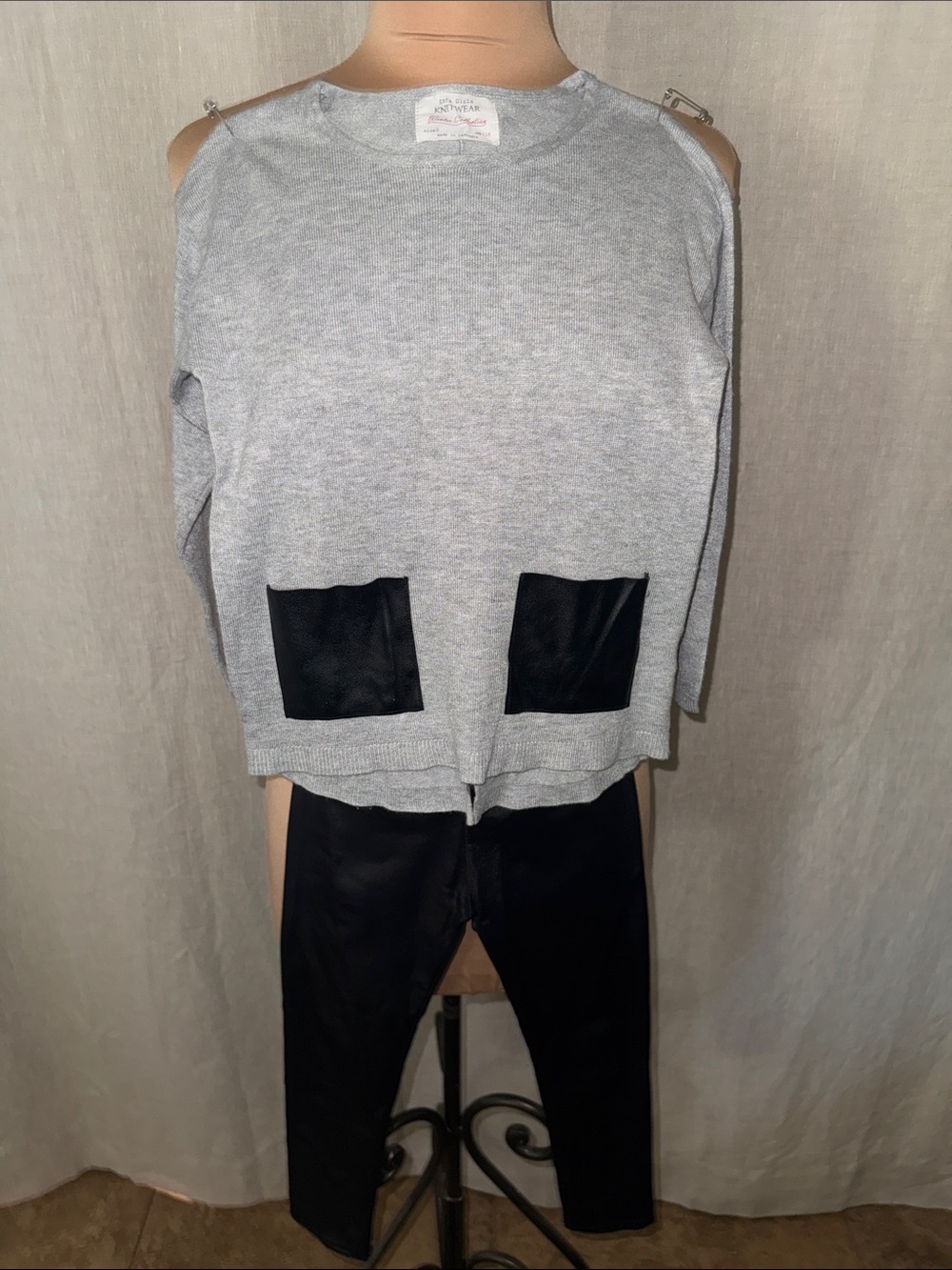 Zara Kids Light Gray Crewneck Set with Black Patch Pockets